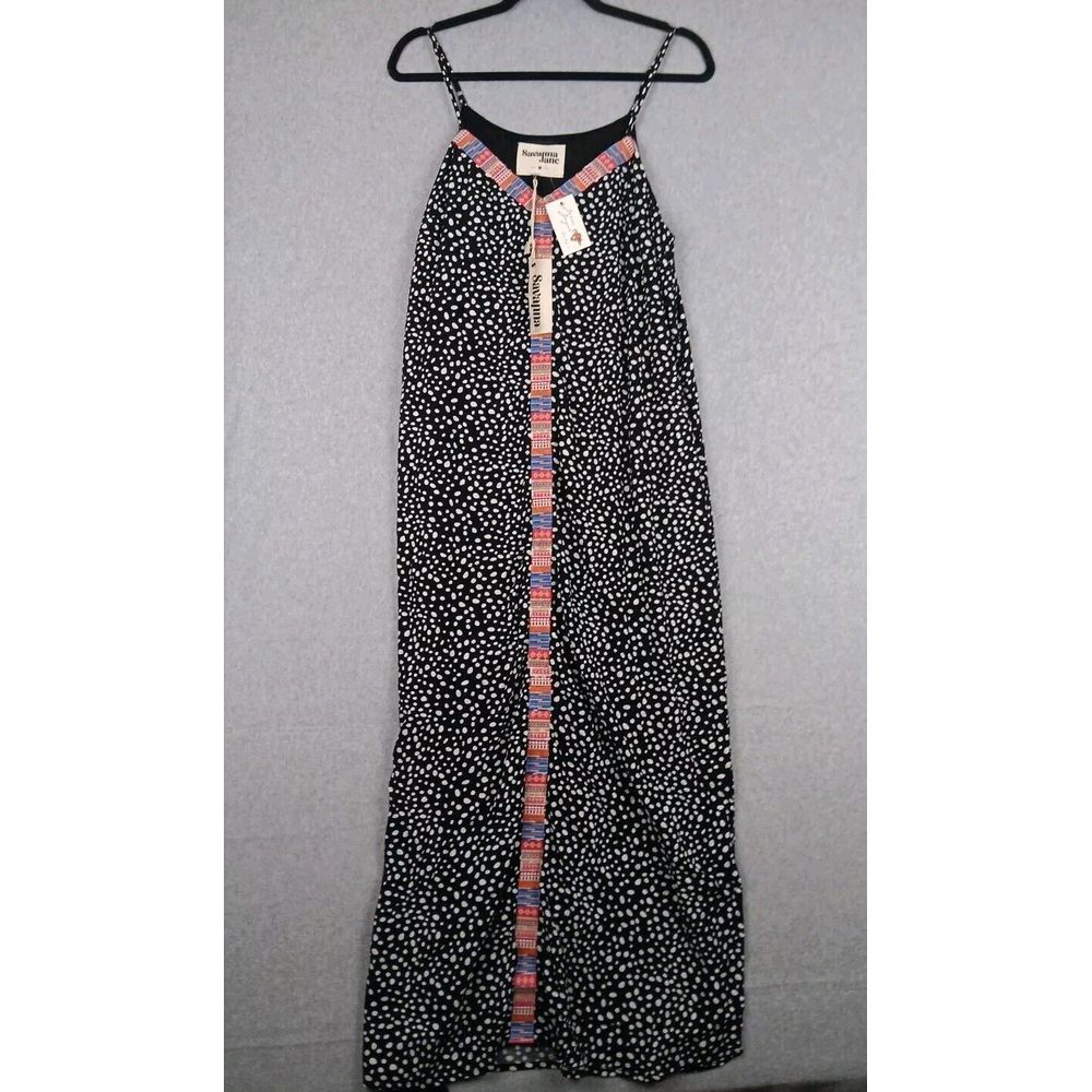 NWT Savanna Jane Dress Women Medium Polka Dot Embroidered Maxi Dress Boho Rayon‎